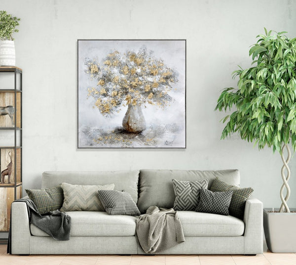 HomeRoots Metallic Abstract Horizon - 59" × 32" Hand-Painted Textured Wall Art with Gold Accents & Frame 719138