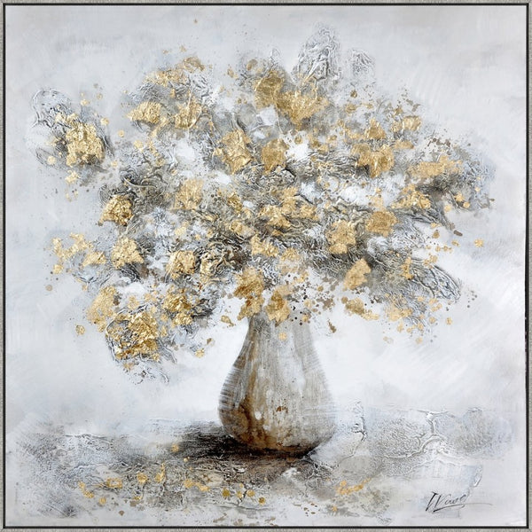HomeRoots Metallic Abstract Horizon - 59" × 32" Hand-Painted Textured Wall Art with Gold Accents & Frame 719138