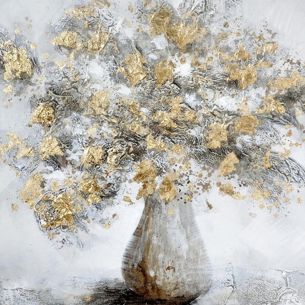 HomeRoots Metallic Abstract Horizon - 59" × 32" Hand-Painted Textured Wall Art with Gold Accents & Frame 719138