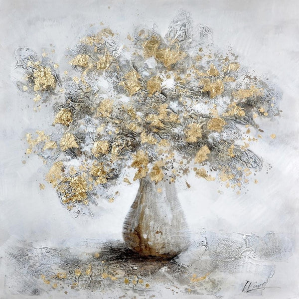 HomeRoots Metallic Abstract Horizon - 59" × 32" Hand-Painted Textured Wall Art with Gold Accents & Frame 719138