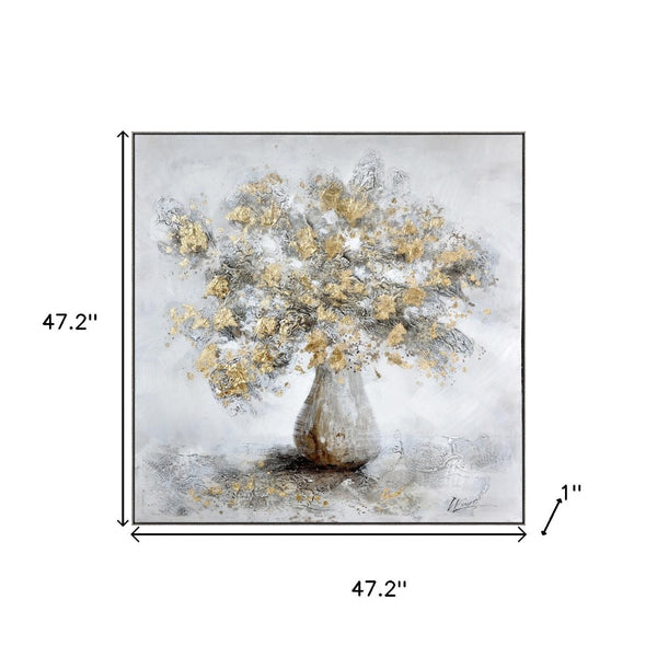 HomeRoots Metallic Abstract Horizon - 59" × 32" Hand-Painted Textured Wall Art with Gold Accents & Frame 719138