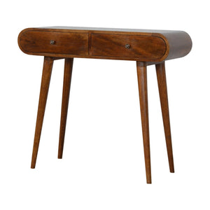 HomeRoots 32" Brown Solid Wood Console Table with Two Drawers - Stylish Mid-Century Design for Any Space 719147