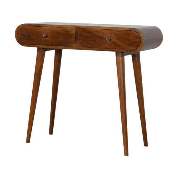 HomeRoots 32" Brown Solid Wood Console Table with Two Drawers - Stylish Mid-Century Design for Any Space 719147