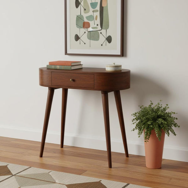 HomeRoots 35" Brown Solid Wood Console Table - Versatile Storage Solution with Two Drawers for Any Space 719148