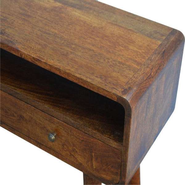 HomeRoots 34" Elegant Brown Solid Wood Console Table with Drawers and Open Shelf for Stylish Storage Solutions 719149