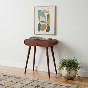 HomeRoots 28" Brown Solid Wood Console Table with Two Drawers - Stylish Storage for Entryway or Living Room 719151