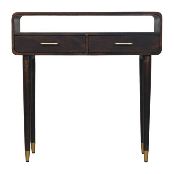 HomeRoots 35" Brown Solid Wood Console Table with Two Drawers - Elegant Mid-Century Design for Any Space 719159