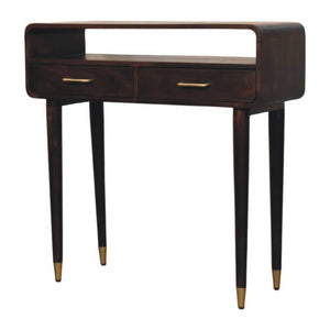 HomeRoots 35" Brown Solid Wood Console Table with Two Drawers - Elegant Mid-Century Design for Any Space 719159