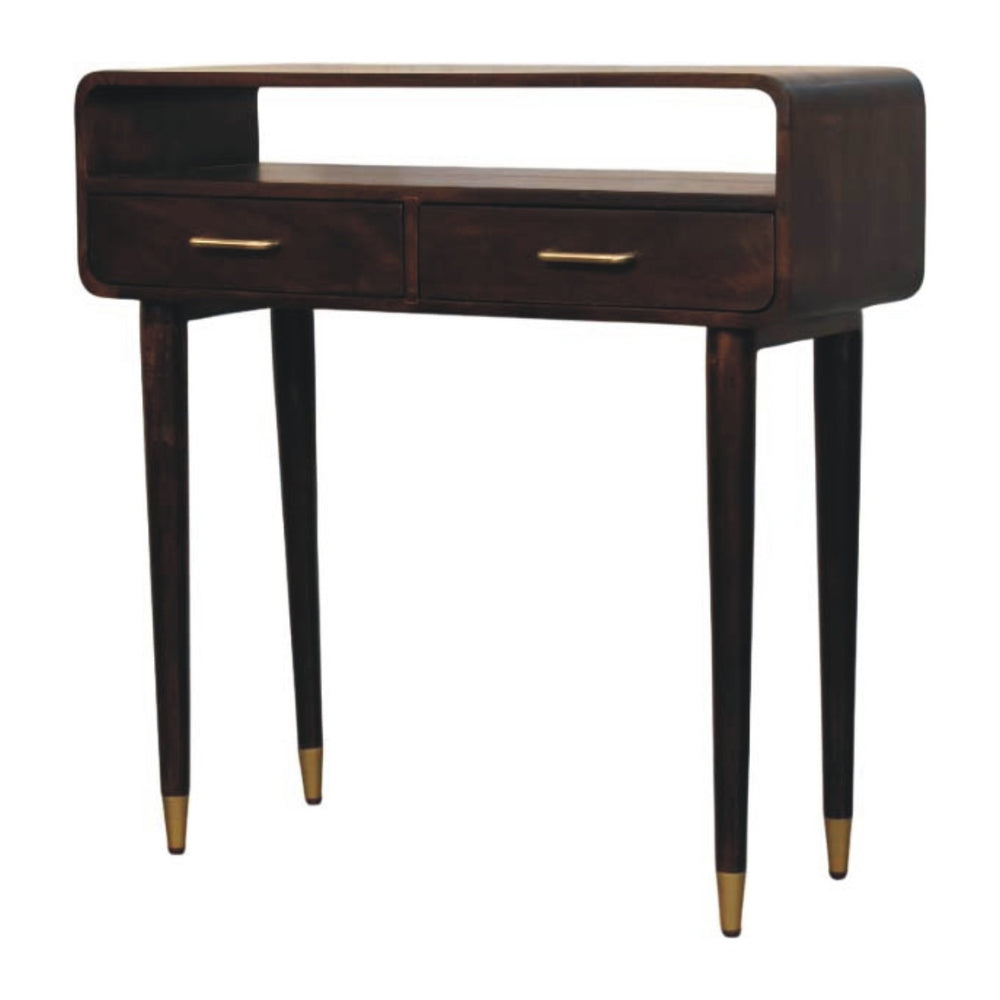 35" Elegant Brown Solid Wood Console Table with Spacious Drawers and Stylish Open Shelf Storage