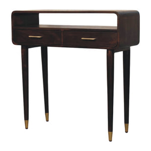 35" Elegant Brown Solid Wood Console Table with Spacious Drawers and Stylish Open Shelf Storage