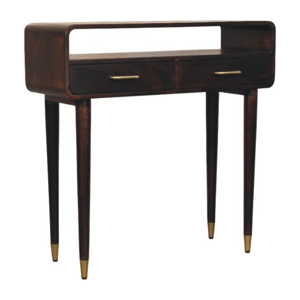 HomeRoots 35" Brown Solid Wood Console Table with Two Drawers - Elegant Mid-Century Design for Any Space 719159