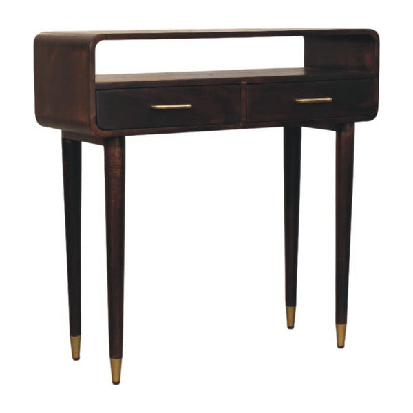 35" Elegant Brown Solid Wood Console Table with Spacious Drawers and Stylish Open Shelf Storage