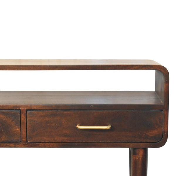 HomeRoots 35" Brown Solid Wood Console Table with Two Drawers - Elegant Mid-Century Design for Any Space 719159