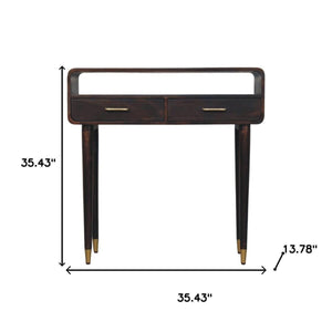 35" Elegant Brown Solid Wood Console Table with Spacious Drawers and Stylish Open Shelf Storage