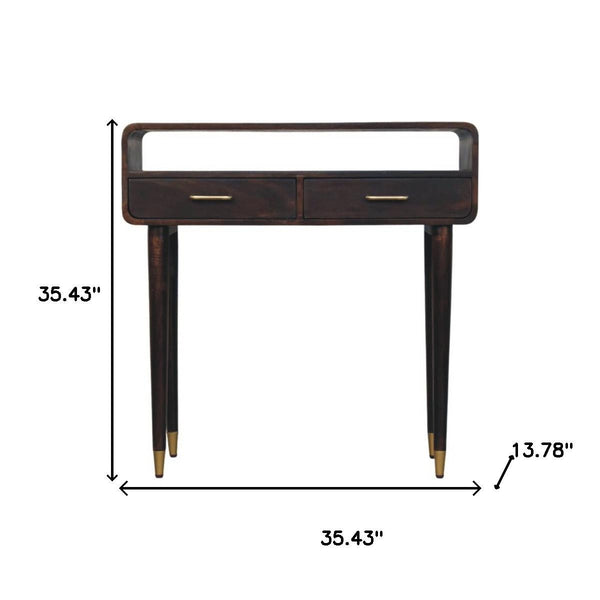 35" Elegant Brown Solid Wood Console Table with Spacious Drawers and Stylish Open Shelf Storage