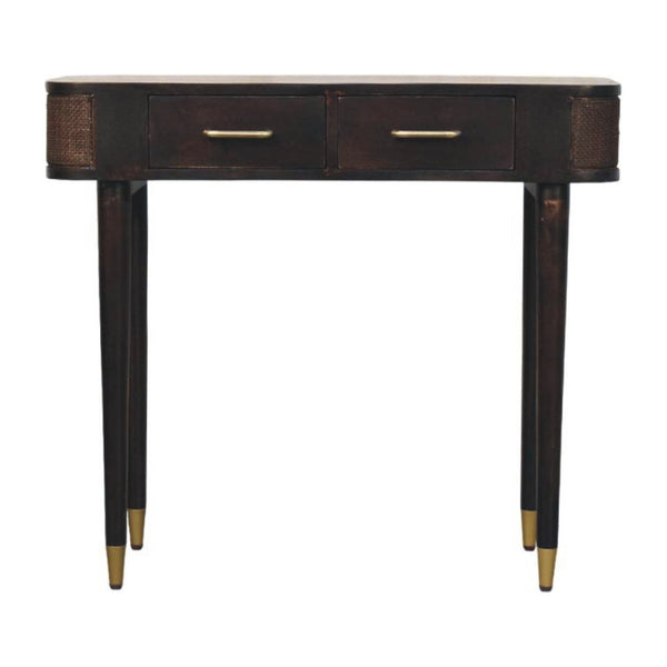 HomeRoots 35" Brown Solid Wood Console Table with Two Drawers – Mid-Century Style for Living Spaces & Storage 719160