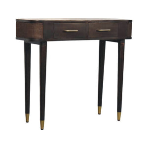 HomeRoots 35" Brown Solid Wood Console Table with Two Drawers – Mid-Century Style for Living Spaces & Storage 719160