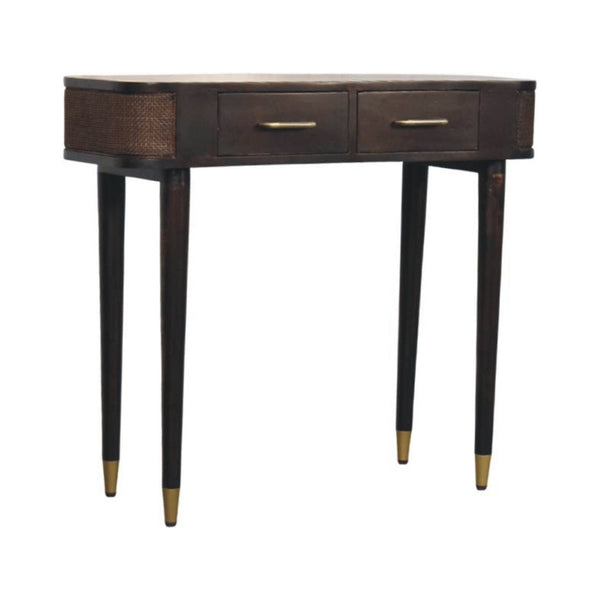 HomeRoots 35" Brown Solid Wood Console Table with Two Drawers – Mid-Century Style for Living Spaces & Storage 719160