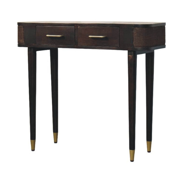 HomeRoots 35" Brown Solid Wood Console Table with Two Drawers – Mid-Century Style for Living Spaces & Storage 719160