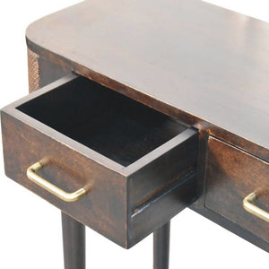 HomeRoots 35" Brown Solid Wood Console Table with Two Drawers – Mid-Century Style for Living Spaces & Storage 719160