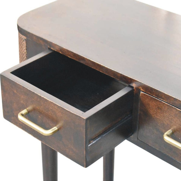 HomeRoots 35" Brown Solid Wood Console Table with Two Drawers – Mid-Century Style for Living Spaces & Storage 719160