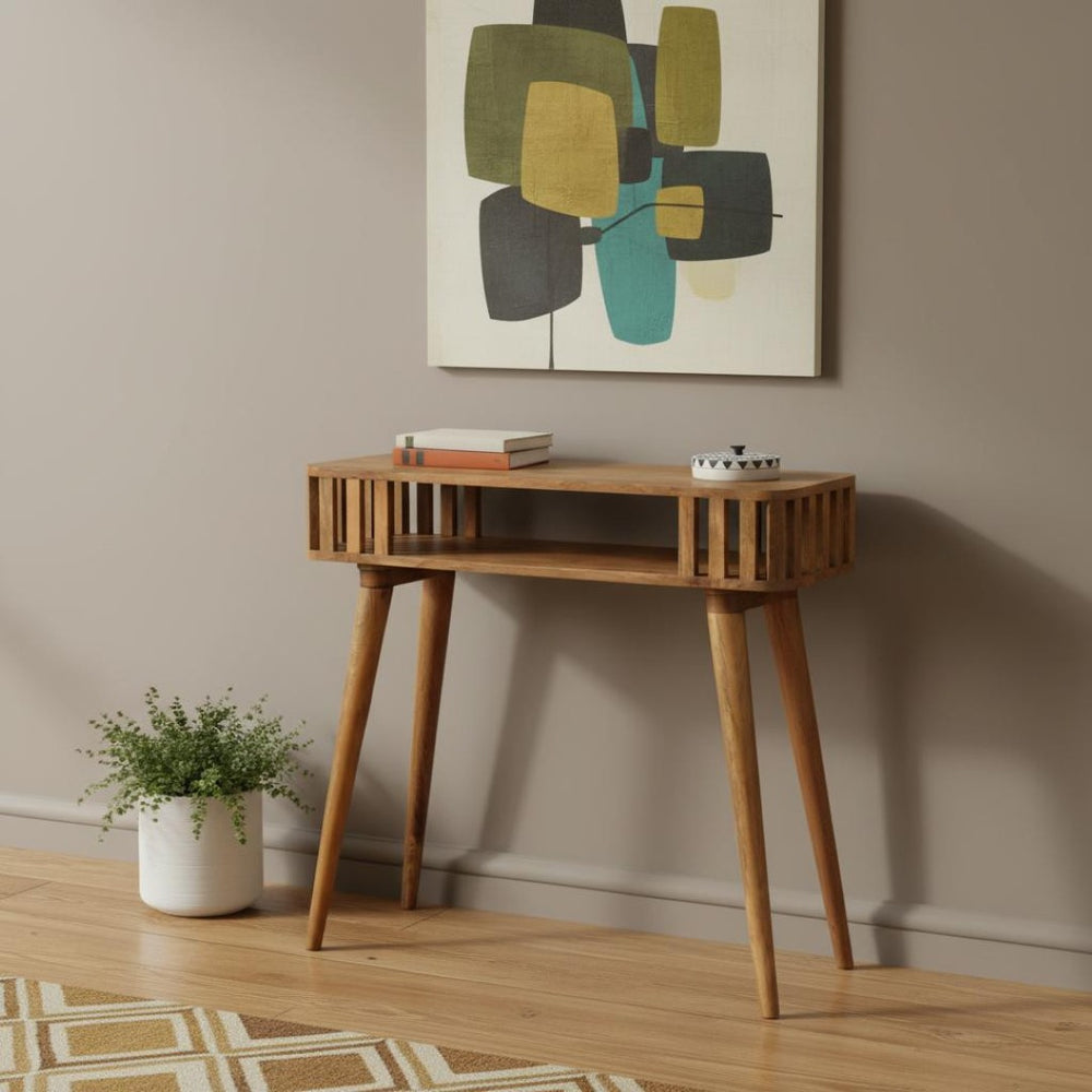 HomeRoots 35" Brown Solid Wood Console Table with Two Drawers & Shelf – Stylish Storage for Any Space 719162