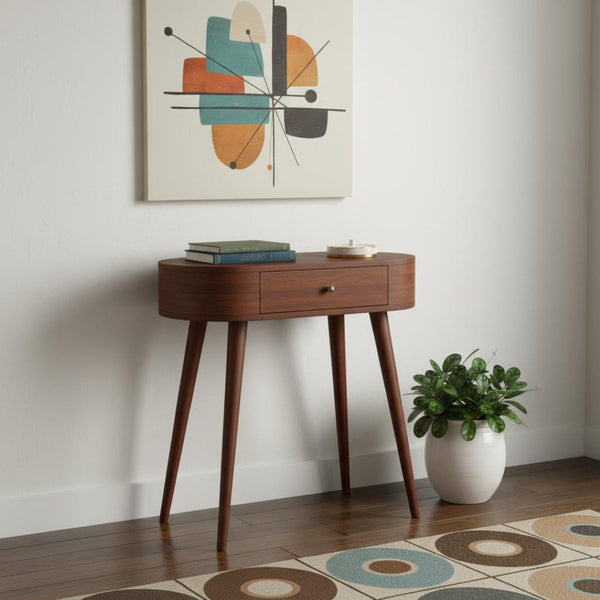 HomeRoots 35" Brown Solid Wood Console Table with Two Drawers – Stylish Mid-Century Design for Any Space 719168