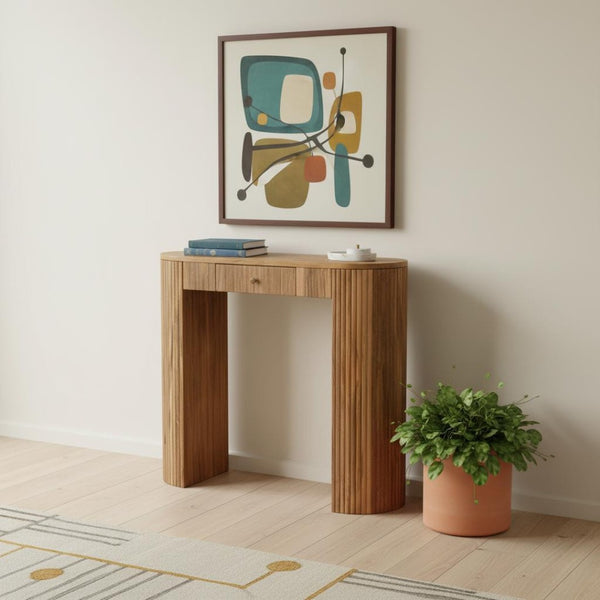 HomeRoots 35" Solid Wood Console Table with Two Drawers & Shelf – Mid-Century Modern Design for Versatile Use 719169