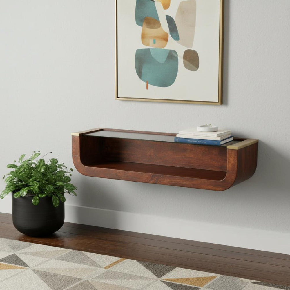 HomeRoots 45" Brown Solid Wood Console Table with Shelf & Drawers – Stylish Storage for Any Space 719170