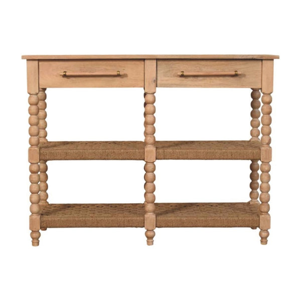 HomeRoots 47" Brown Solid Wood Console Table with Drawers and Shelf - Mid-Century Design for Any Space 719171