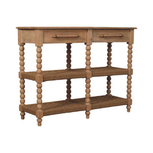 HomeRoots 47" Brown Solid Wood Console Table with Drawers and Shelf - Mid-Century Design for Any Space 719171