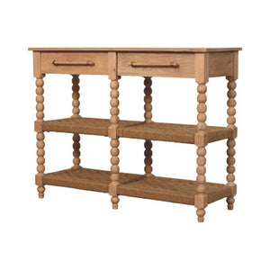 HomeRoots 47" Brown Solid Wood Console Table with Drawers and Shelf - Mid-Century Design for Any Space 719171