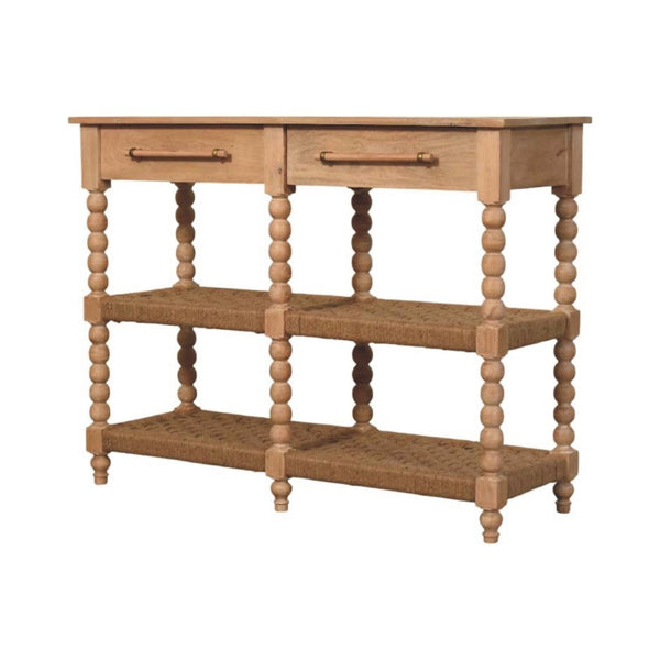 HomeRoots 47" Brown Solid Wood Console Table with Drawers and Shelf - Mid-Century Design for Any Space 719171