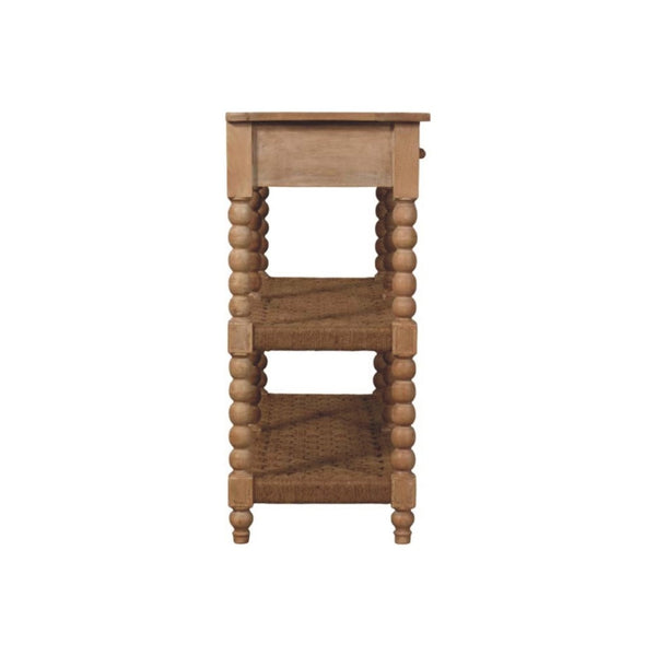 HomeRoots 47" Brown Solid Wood Console Table with Drawers and Shelf - Mid-Century Design for Any Space 719171