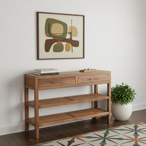 HomeRoots 51" Brown Solid Wood Console Table with Drawers & Shelf – Stylish Entryway or Living Room Storage Solution 719174