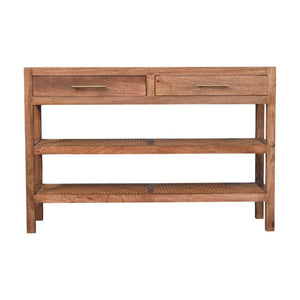HomeRoots 51" Brown Solid Wood Console Table with Drawers & Shelf – Stylish Entryway or Living Room Storage Solution 719174