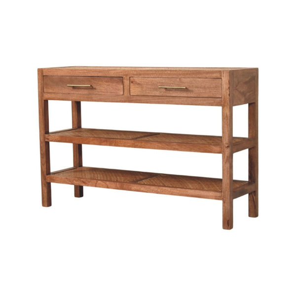 HomeRoots 51" Brown Solid Wood Console Table with Drawers & Shelf – Stylish Entryway or Living Room Storage Solution 719174