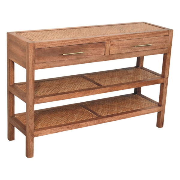 HomeRoots 51" Brown Solid Wood Console Table with Drawers & Shelf – Stylish Entryway or Living Room Storage Solution 719174