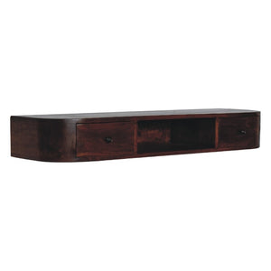 43 Inch Chestnut Solid Wood Floating Console with Open Shelf and Dual Drawers
