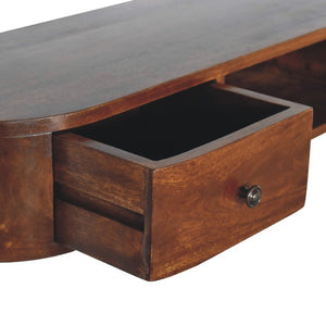 43 Inch Chestnut Solid Wood Floating Console with Open Shelf and Dual Drawers