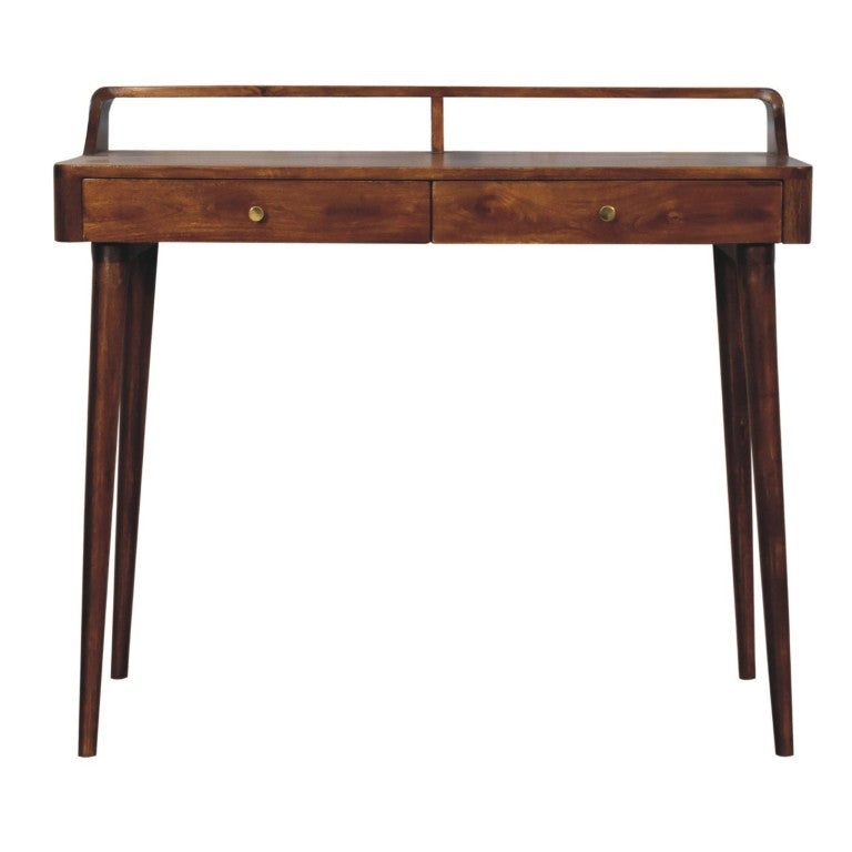 HomeRoots 39 Inch Solid Wood Entryway Console Featuring Two Drawers Open Shelf Chestnut Finish 719173