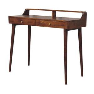 39 Inch Solid Wood Entryway Console Featuring Two Drawers Open Shelf Chestnut Finish