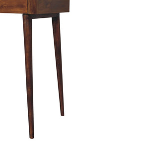 39 Inch Solid Wood Entryway Console Featuring Two Drawers Open Shelf Chestnut Finish