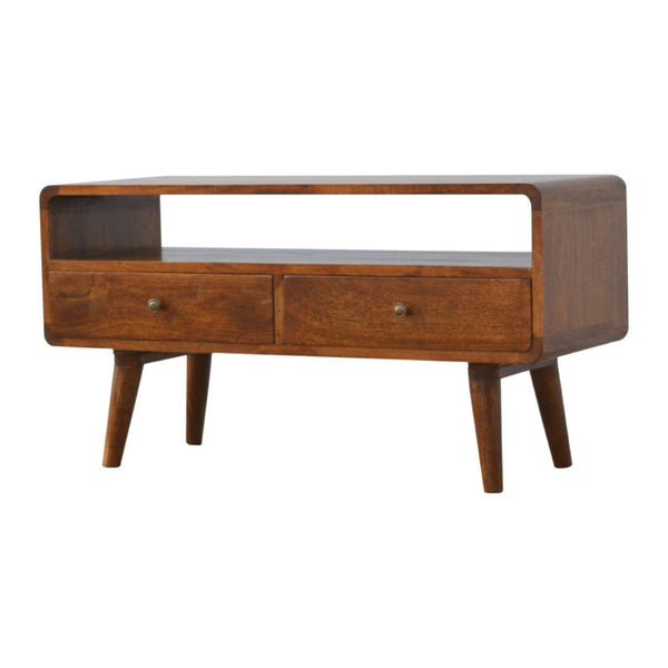 HomeRoots 35" Mid-Century Solid Mango Wood TV Stand with Open Storage & Drawers – Stylish & Versatile Design 719179