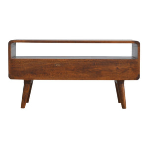 HomeRoots 35" Mid-Century Solid Mango Wood TV Stand with Open Storage & Drawers – Stylish & Versatile Design 719179