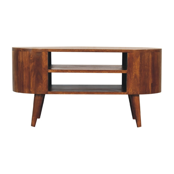 HomeRoots 35" Walnut Solid Wood TV Stand - Stylish Modern Media Console with Open and Enclosed Storage Options 719180