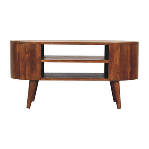 HomeRoots 35" Walnut Solid Wood TV Stand - Stylish Modern Media Console with Open and Enclosed Storage Options 719180