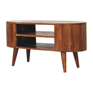 HomeRoots 35" Walnut Solid Wood TV Stand - Stylish Modern Media Console with Open and Enclosed Storage Options 719180