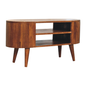 HomeRoots 35" Walnut Solid Wood TV Stand - Stylish Modern Media Console with Open and Enclosed Storage Options 719180