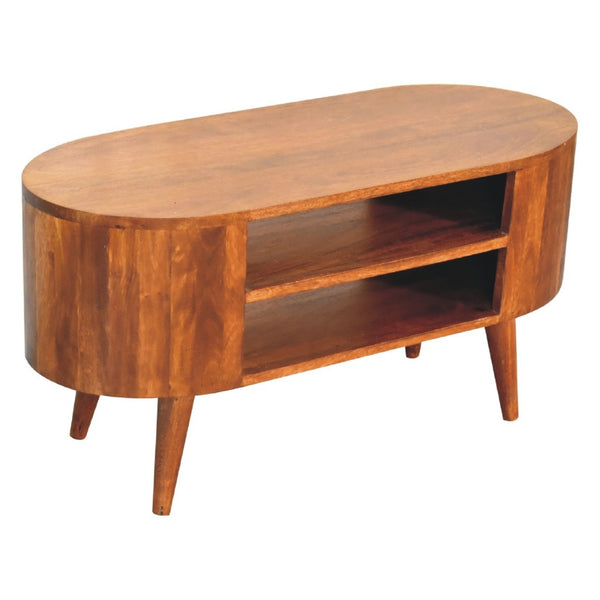 HomeRoots 35" Walnut Solid Wood TV Stand - Stylish Modern Media Console with Open and Enclosed Storage Options 719180